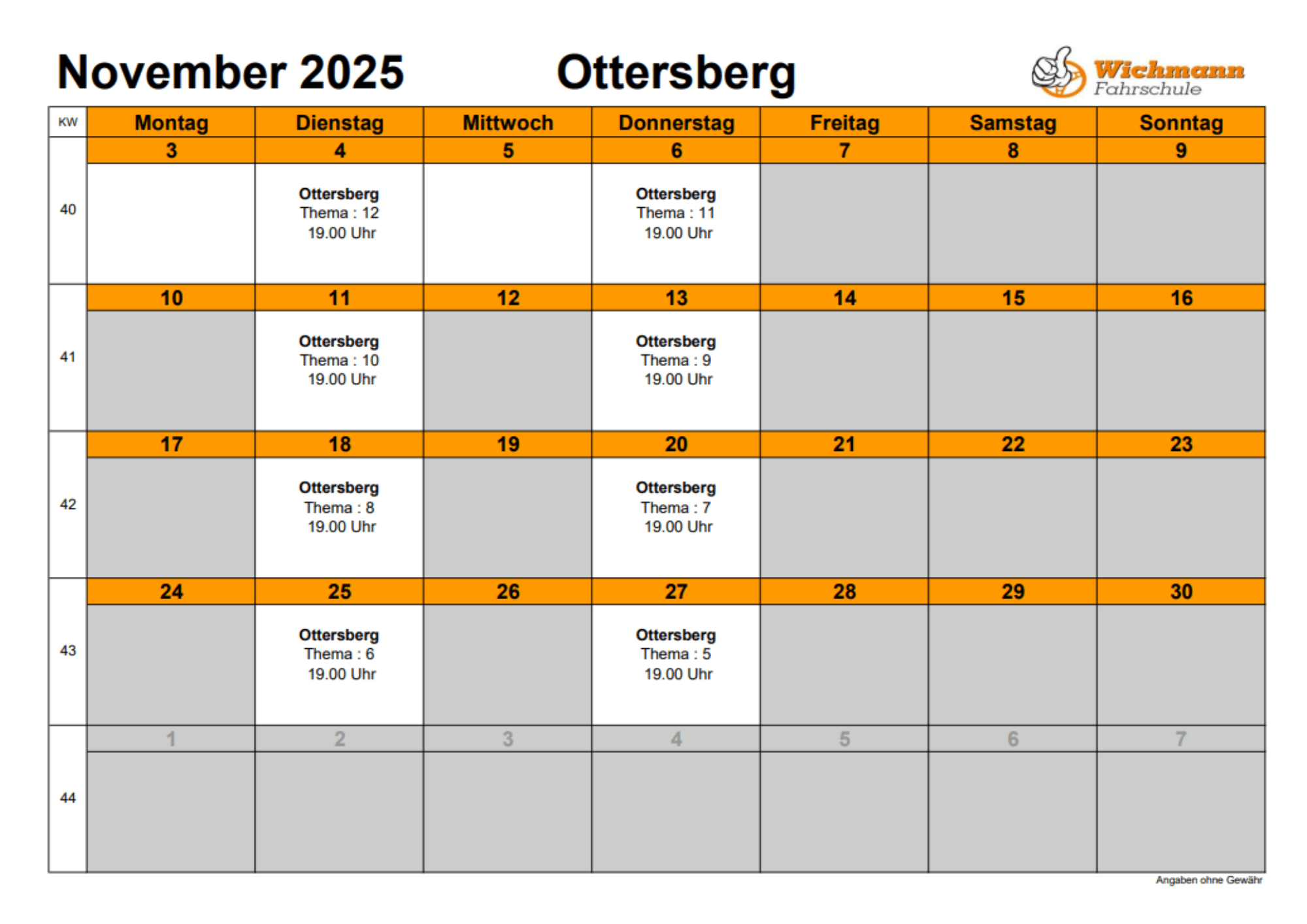 NEU Theorieplan Fahrschule November 2025 Ottersberg 1 Stundenplan für den Theorieunterricht des Monats Juni 2025